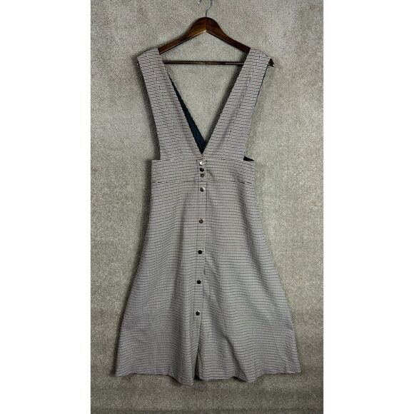Zara Dresses & Skirts - Zara Pinafore Overall Dress Size Medium M Tan/Brown Houndstooth Midi Snap Button